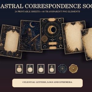 Astra Society Junk Journal Kit: Moonlit Witchy Celestial Stationery, Cards, Ephemera, PNGs | Digital Download