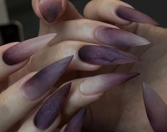 Smoky Ombre Stiletto Press On Nails | Matte Gradient Nail Art, Minimal Dark Aesthetic | Goth Chic Style, Soft Blend, Trendy Long Nails