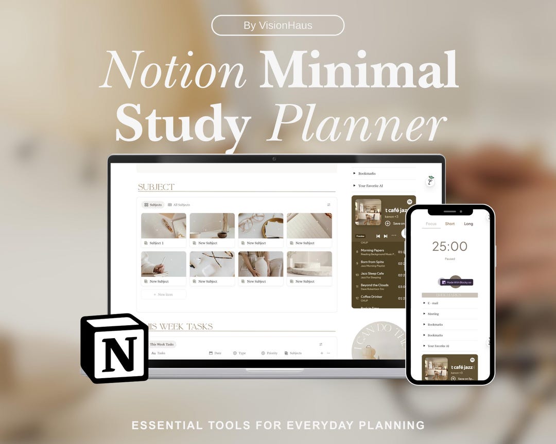 Notion Study Planner Template, Minimal Student Dashboard (digital ...