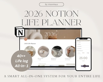 2026 Notion Livsplanerare | Allt-i-ett digitalt system (digital nedladdning)