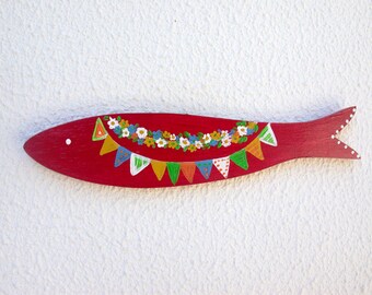 Handmade hand painted wooden sardine,Folk crafts,Hand painted fish, Festive Fish, Wall hanging Décor, Decorative Fish