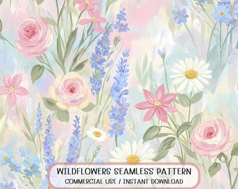 Seamless Wildflower Pastel Oil Paint Impressionist Floral Garden Pattern