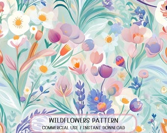 Pastel Wildflower Nursery Fabric Commercial Use Textile Design Surface Pattern for Baby Bedding Decor