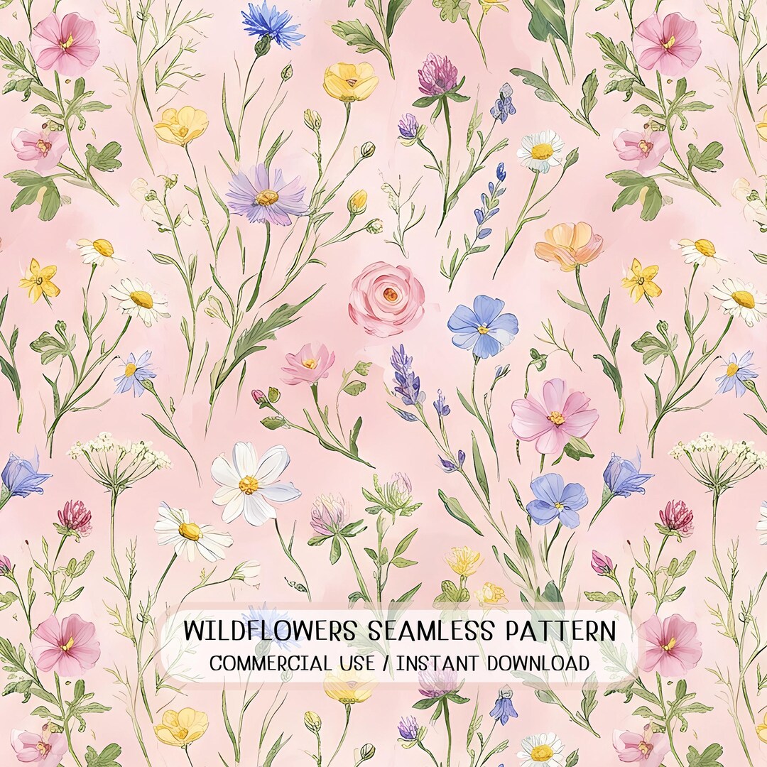 Seamless Wildflower Pink Floral Pattern Delicate Botanical Watercolor ...