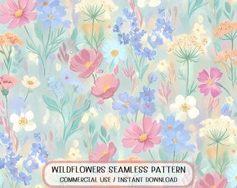 Seamless Wildflower Watercolor Pattern Pastel Floral Meadow