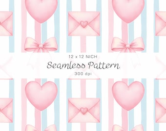 Coquette noeud papillon coeur rose pastel enveloppe papier numérique lettre d'amour valentine impression tissu fond rayé mignon