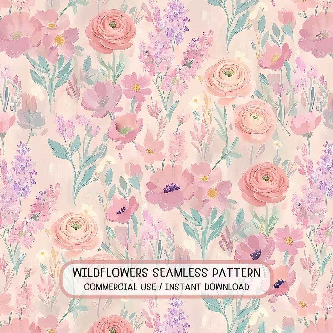 Seamless Wild Flowers Watercolor Pattern for Textile Print (digital ...