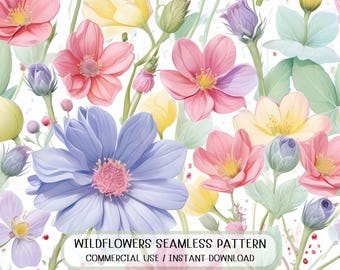 Seamless Pastel Wildflower Floral Pattern Textile Print Soft Spring Garden Flowers Digital Paper