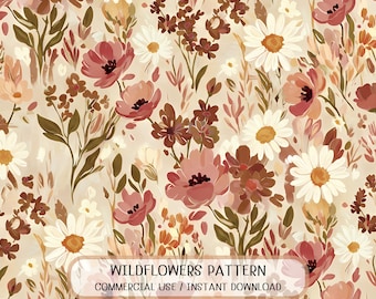 Seamless Vintage Wildflower Watercolor Pattern Digital Paper Commercial Use Textile Design Surface Pattern Print