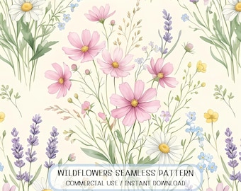 Seamless Wildflower Minimalist Pastel Bouquet Stationery Background