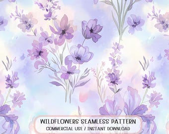 Seamless Wildflower Lavender Watercolor Floral Surface Pattern