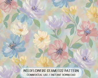 Seamless Wildflower Impressionist Oil Painting Dreamy Textile