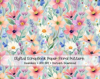 Pastel Floral Scrapbook Paper Seamless Pattern for Textile Design & Surface Pattern Print – Commercial Use