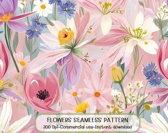 Bezszwowy pastelowy wzór dzikich kwiatów, akwarela, miękki kwiatowy, botaniczny, vintage, druk tekstylny, papier cyfrowy