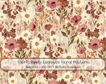 Vintage Wildflower Watercolor Seamless Pattern Textile design (Digital Download)