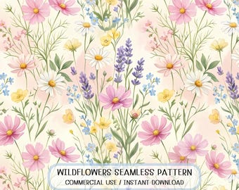 Seamless Wildflower Airy Cosmos Lavender Pastel Scrapbook