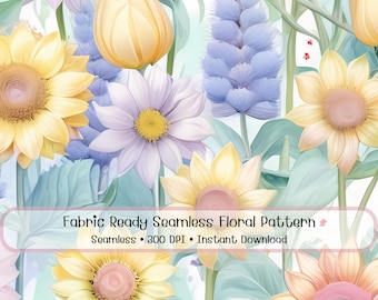 Pastel Wildflower Seamless Pattern for Fabric Printing Commercial Use Textile Design (Digital Download)