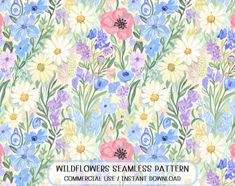 Seamless Wildflower Whimsical Colorful Bright Meadow Decor