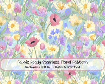 Wildflower Seamless Pattern Commercial Use Textile Design Surface Pattern Print Clipart Digital Files