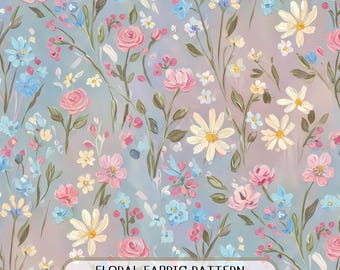 Seamless Floral Fabric Pattern, Cottagecore Botanical Digital Paper, Commercial Use, Textile Design