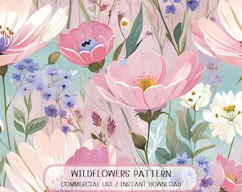 Pastel Wildflower Nursery Fabric Pattern Commercial Use Textile Design (Digital Download)