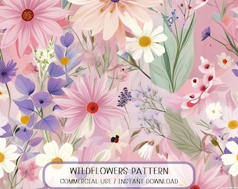 Pastel Wild Meadow Floral Pattern for Nursery Decor Commercial Use Textile Design (Digital Download)