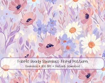 Wildflower Watercolor Seamless Pattern Commercial Use Textile Design Surface Pattern Print Clipart Digital File