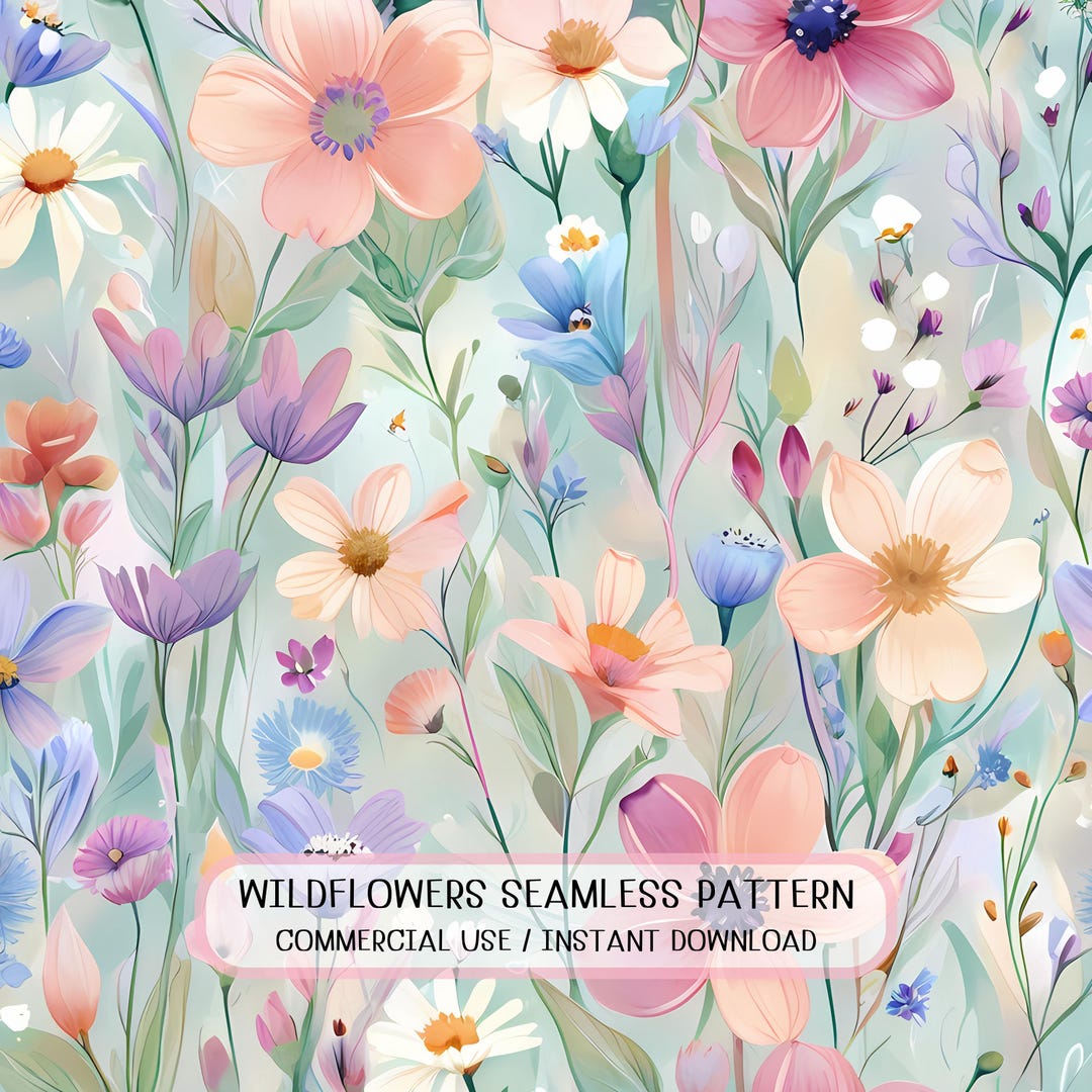 Seamless Wildflower Watercolor Pattern Pastel Floral Digital Paper ...