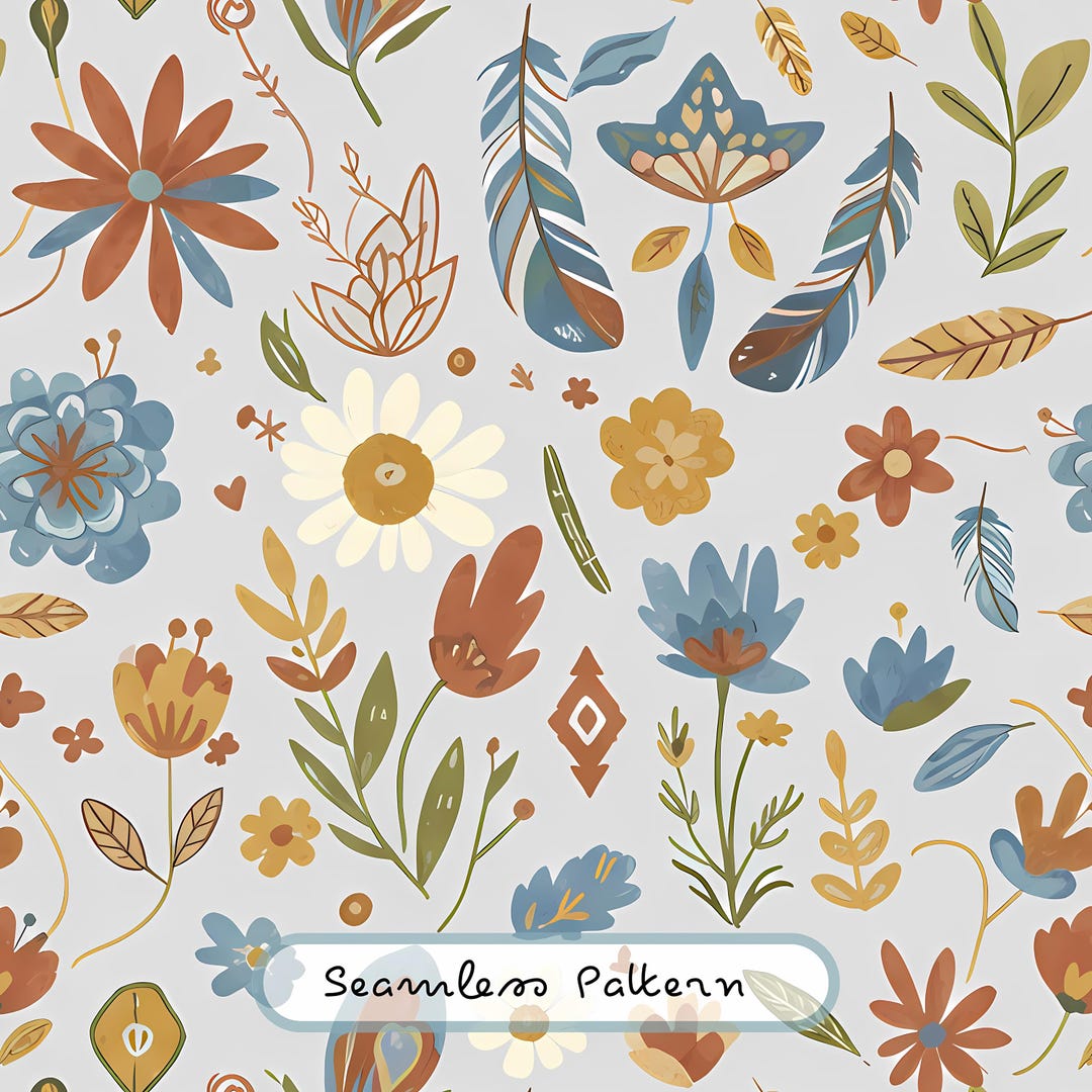 Boho Floral Seamless Pattern Folk Art Wildflower Digital Download for ...
