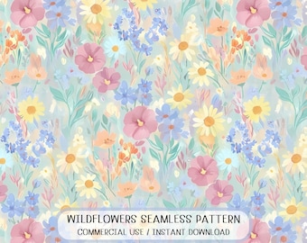 Pastel Wildflower Watercolor Seamless Pattern (Digital Download)