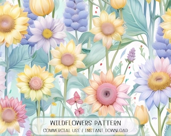 Pastel Sun flower Garden Pattern for Nursery Fabric (Digital Download)