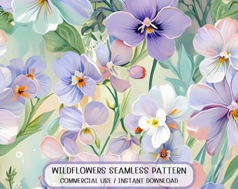 Bezszwowy pastelowy wzór bratków w kwiaty, akwarela, miękki, vintage, kwiatowy, botaniczny, tekstylny, cyfrowy papier