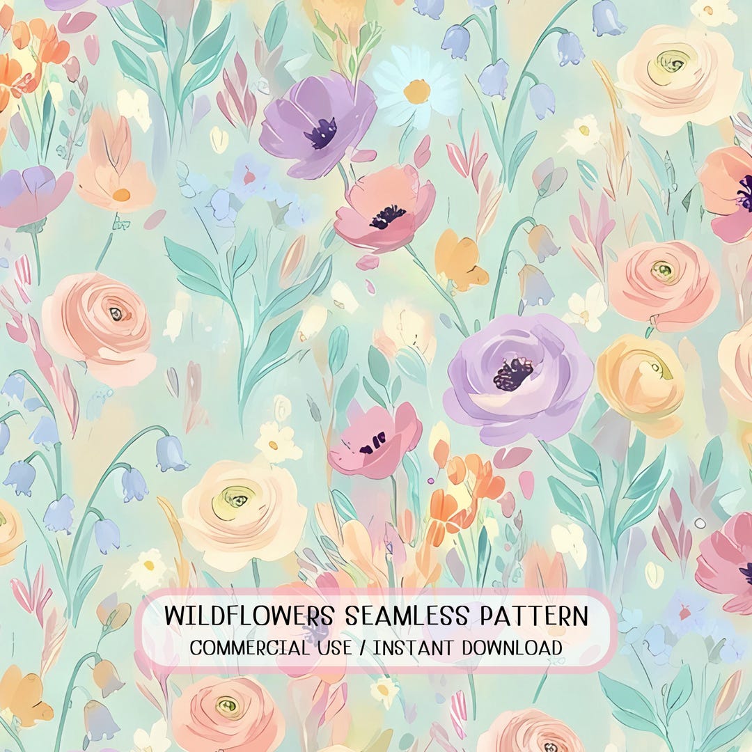 Seamless Wildflower Watercolor Pattern Pastel Floral Digital Paper ...