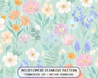 Watercolor Spring Meadow Floral Seamless Pattern (Digital Download)