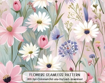 Seamless Watercolor Floral Pattern: Pastel Cottagecore Digital Paper (Instant Download)