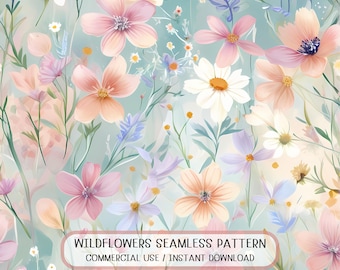 Pastel Wildflower Watercolor Seamless Pattern (Digital Download)