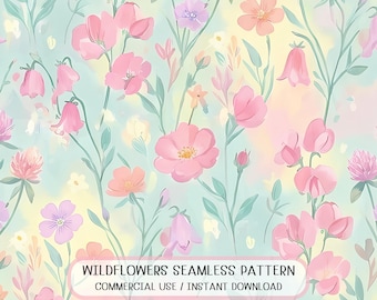 Watercolor Wildflower Seamless Pattern: Pastel Meadow Floral Digital Paper (Instant Download)