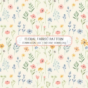 Vintage Floral Fabric Pattern, Seamless Botanical Digital Paper, Commercial Use, POD Textile Background