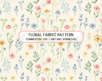Seamless Wildflower Fabric Pattern Vintage Floral Watercolor Repeat Pattern Digital Download Pastel Meadow Flowers for Textile