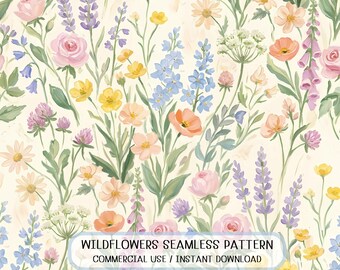 Seamless Wildflower Vintage Watercolor Romantic Nursery Print