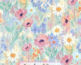 Seamless Wild Flowers Watercolor Pattern for Textile Print