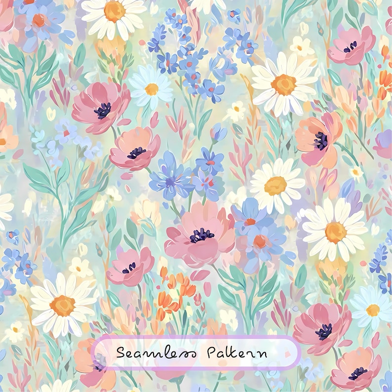 Seamless Wild Flowers Watercolor Pattern for Textile Print
