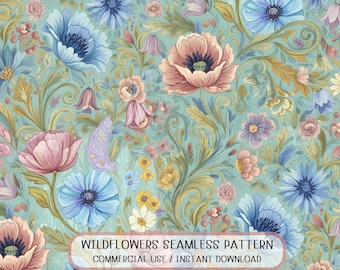 Seamless Wildflower Vintage Art Nouveau Floral Damask Pattern