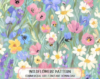 Seamless Wildflower Watercolor Pattern (Digital Download) – Pastel Floral Textile Design