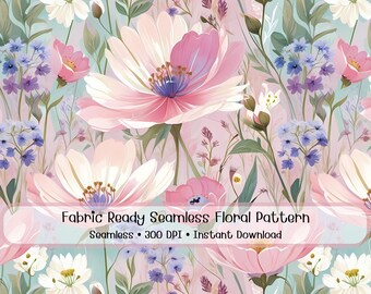 Pastel Meadow Floral Seamless Pattern (Commercial Use) – Nursery Textile Design