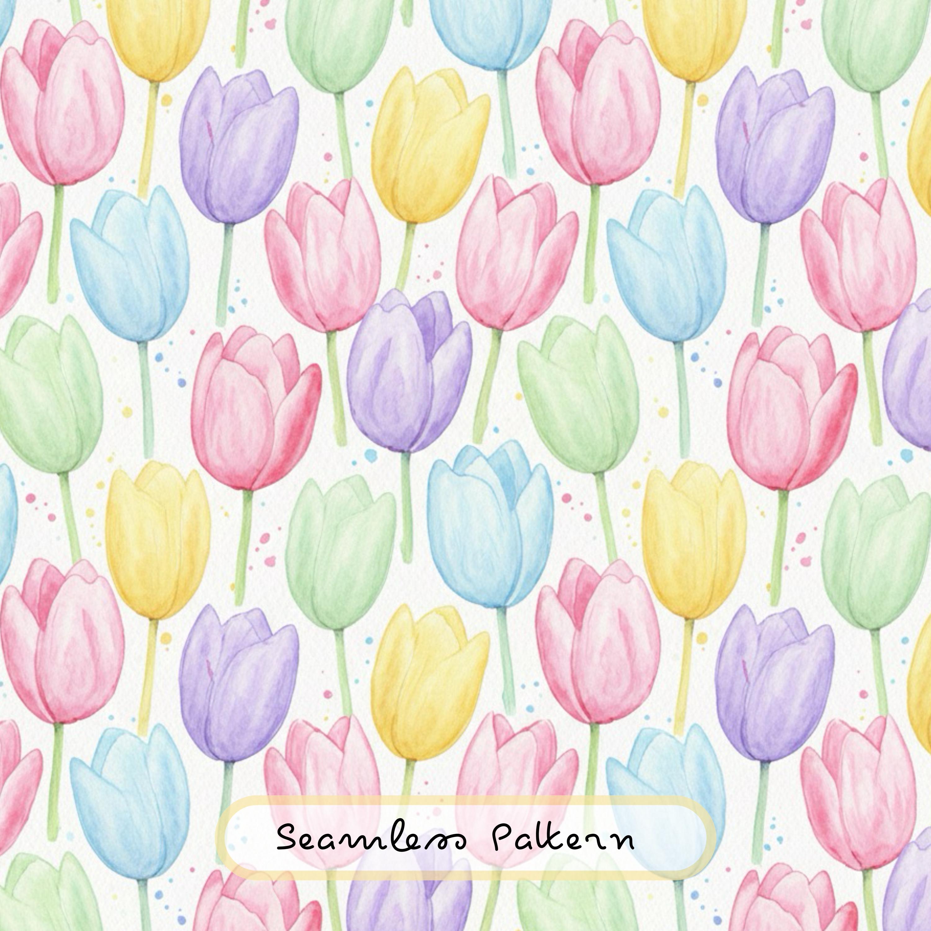 Watercolor Tulip Seamless Pattern, Pastel Floral Digital Paper, Spring ...