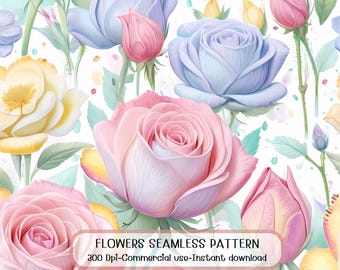 Bezszwowy wzór pastelowej róży, akwarela, miękki kwiatowy, vintage, botaniczny, cyfrowy papier, romantyczny projekt