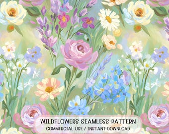 Seamless Wildflower Oil Paint Impressionist Floral Garden Pattern