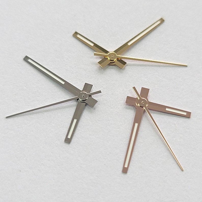 Classic Baton Watch Hands Set for NH35 NH36 Movement | Polished Finish | Green Lume | Silver, Gold, Rose Gold | Professional Mod Parts image 1