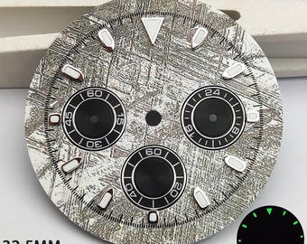 Custom Logo 32.5mm Chronograph Watch Dial for VK63 Quartz Movement Green Luminous Six Hand Watch Dial Replacement Parts
